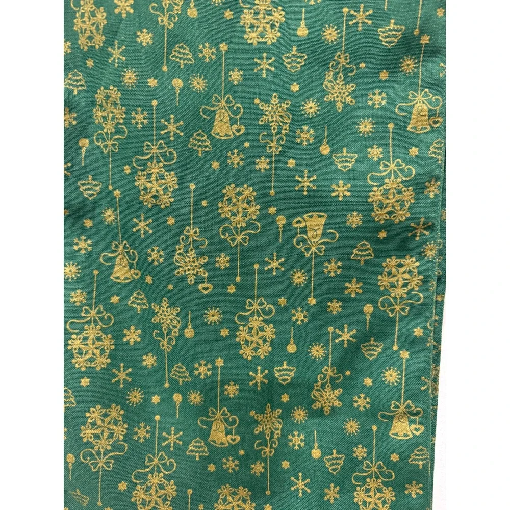 Green and Gold Christmas Table Runner Snowflake Bell Tree Holiday Decor 9x60